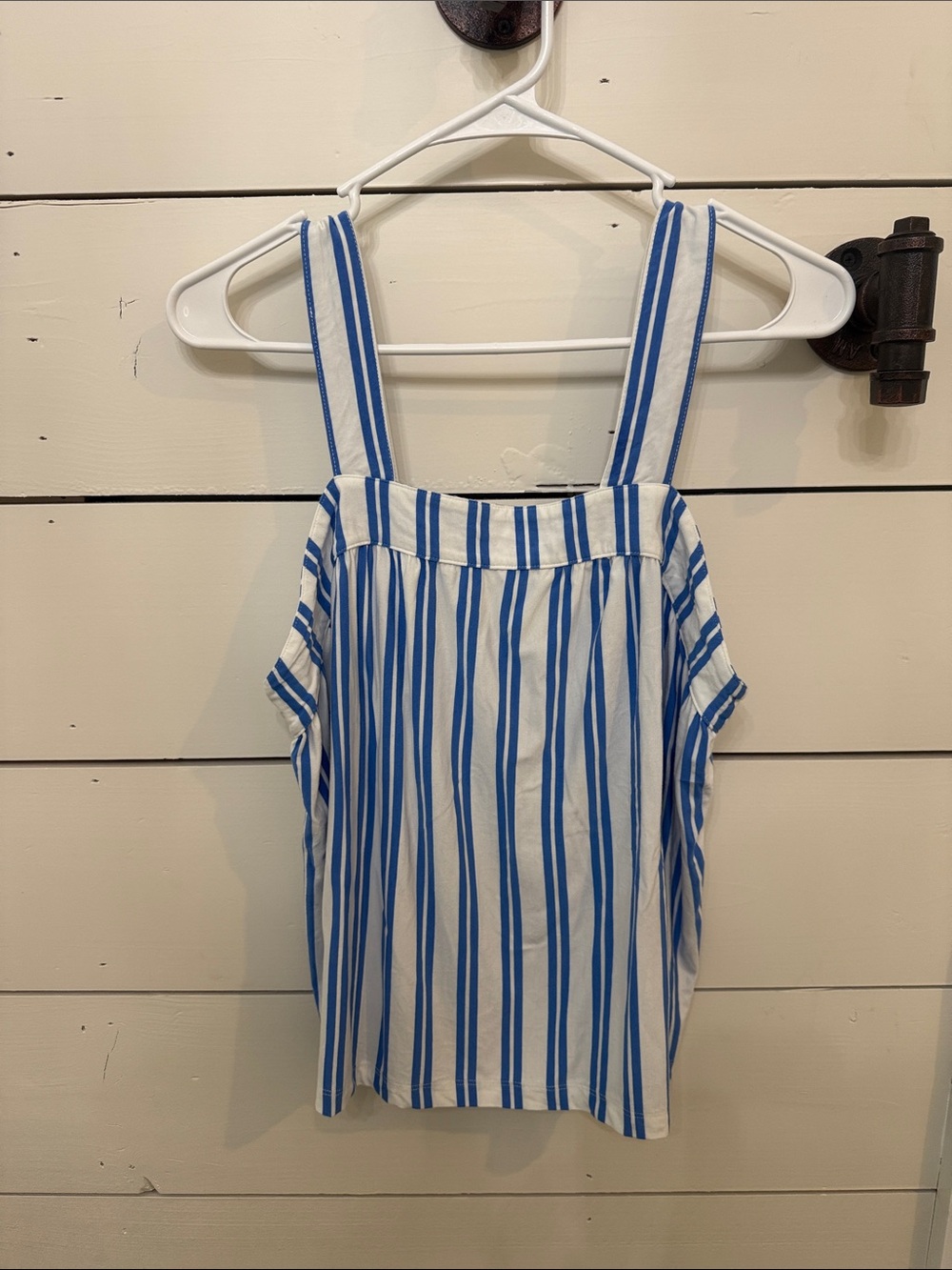Blue and White Striped Cold-Shoulder Tank Top